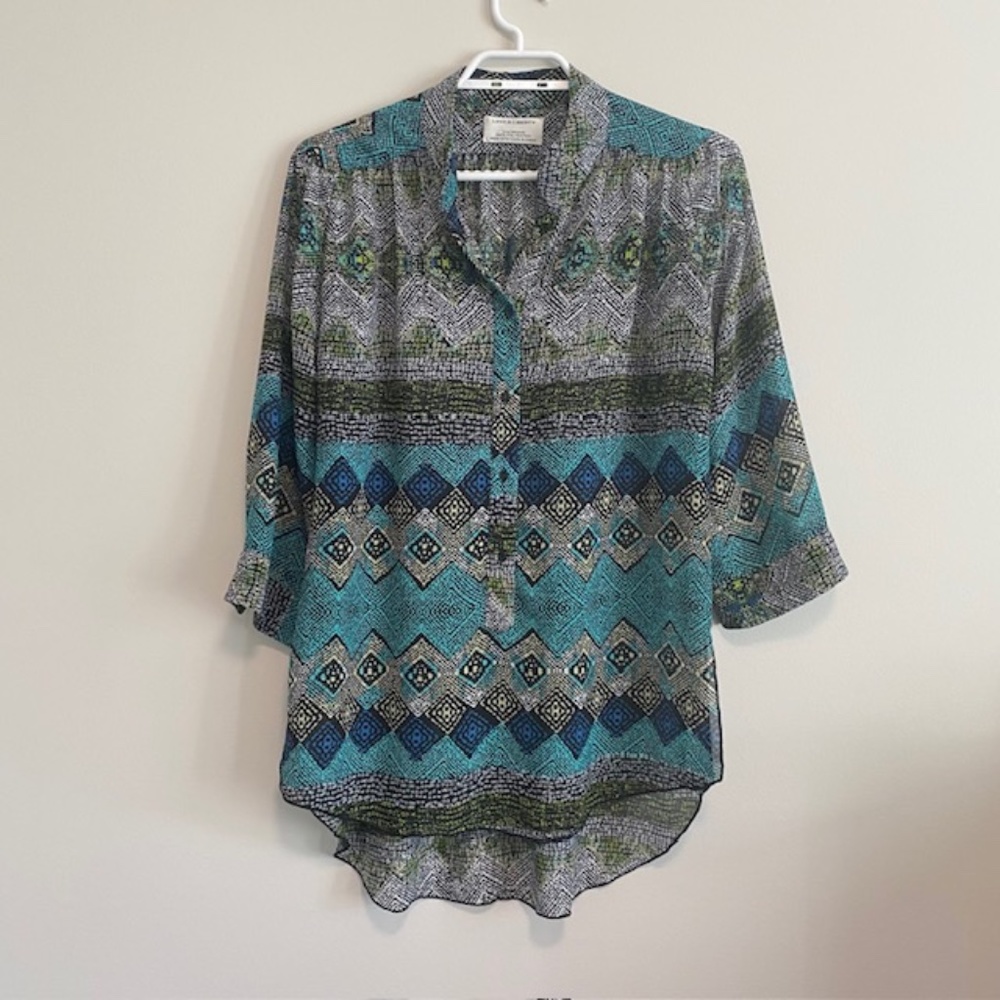 Love & Liberty Geometric Pattern Multicolour Tunic Style Blouse Size M